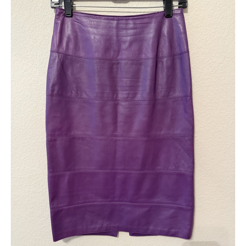 Vintage La Nouvelle Renaissance Skirt Women's 6 Purple Leather Midi Pencil Lined